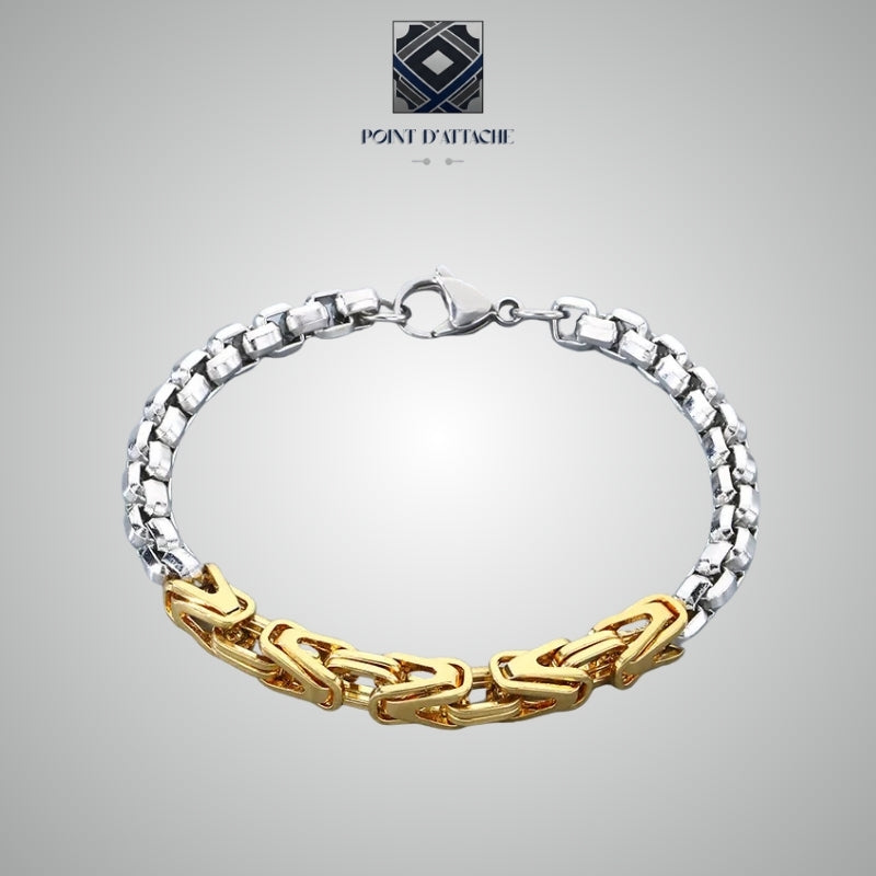 Le Monarque | Bracelet Double Maille en Acier et Or 18K