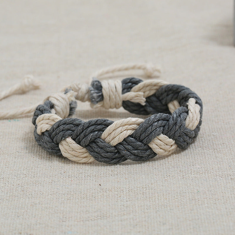 Le Granite | Bracelet Tressé en Corde de Chanvre Gris
