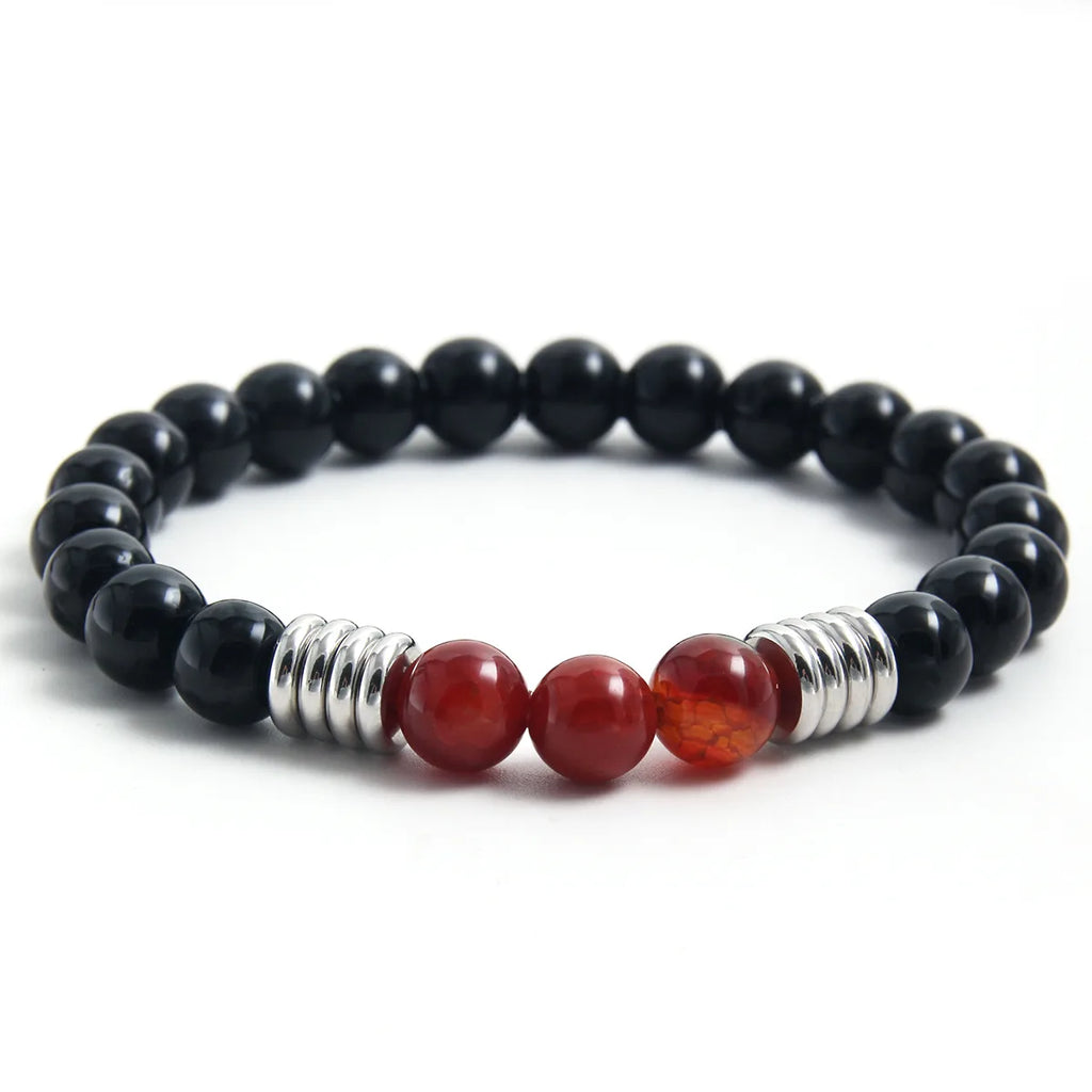 Le Foyer | Bracelet en Pierres Noires, Rouges et Acier