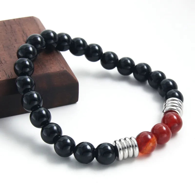 Le Foyer | Bracelet en Pierres Noires, Rouges et Acier