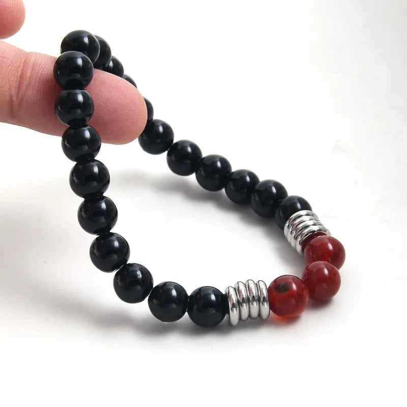 Le Foyer | Bracelet en Pierres Noires, Rouges et Acier