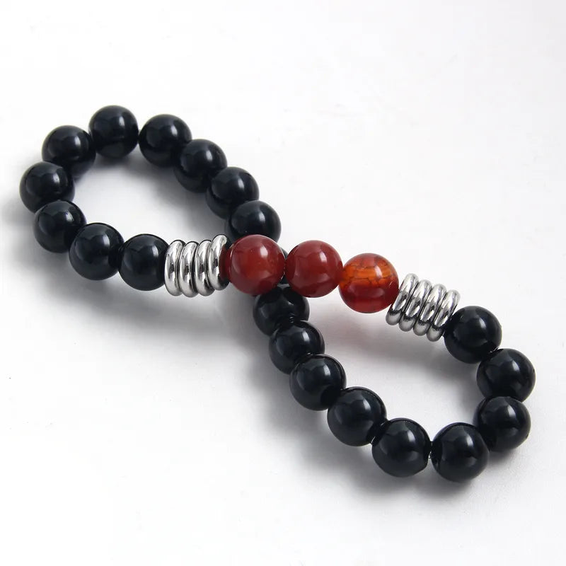 Le Foyer | Bracelet en Pierres Noires, Rouges et Acier