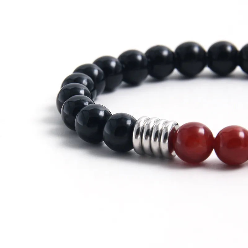 Le Foyer | Bracelet en Pierres Noires, Rouges et Acier