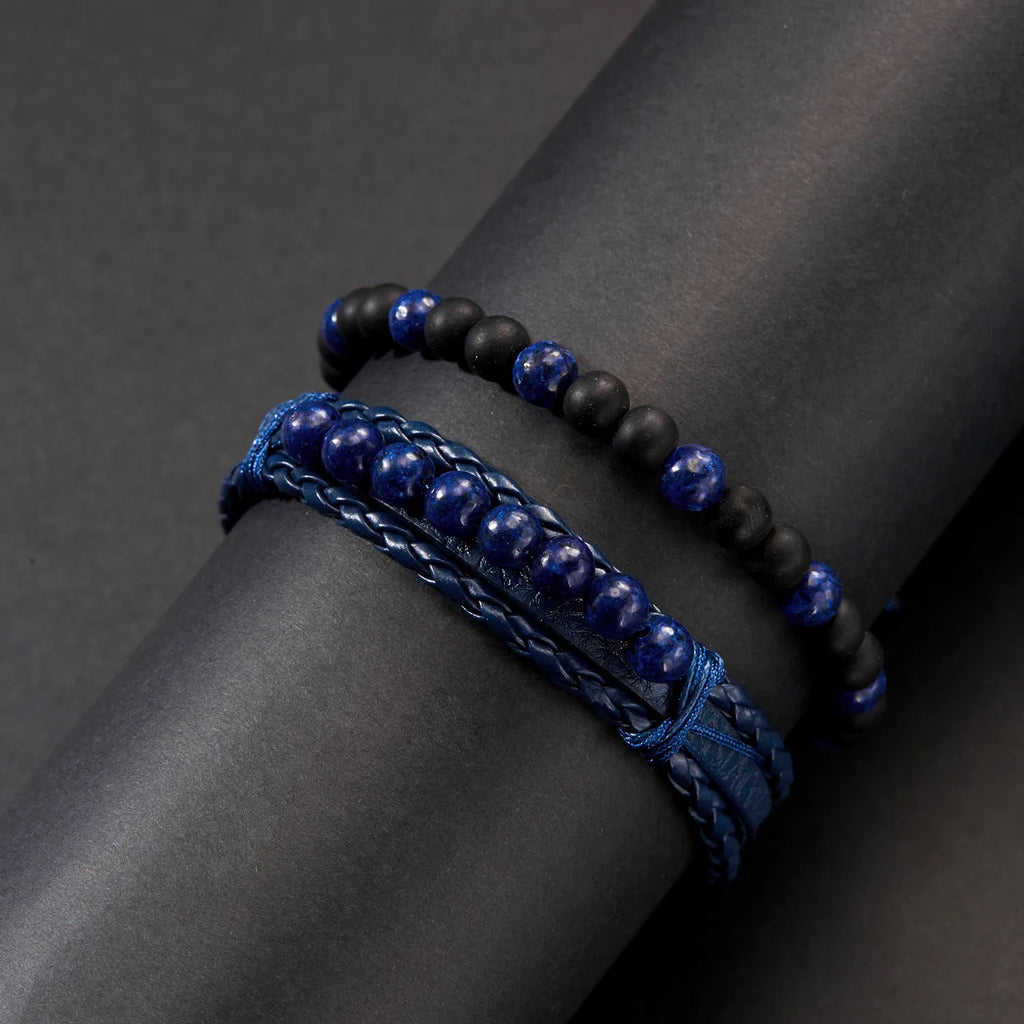 L'Orateur | Set de Bracelets en Pierres Bleues et Matière Végane