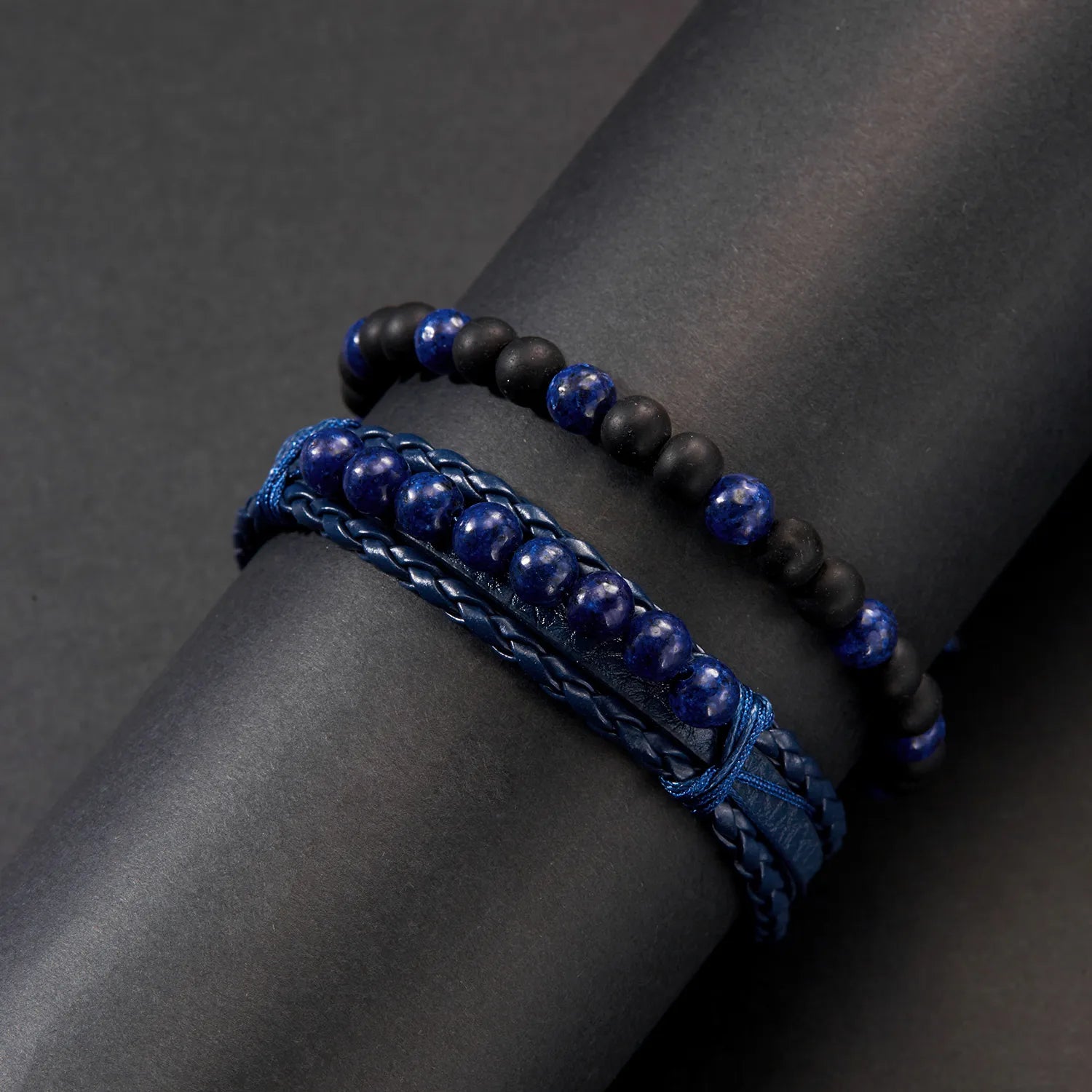 L'Orateur | Set de Bracelets en Pierres Bleues et Matière Végane