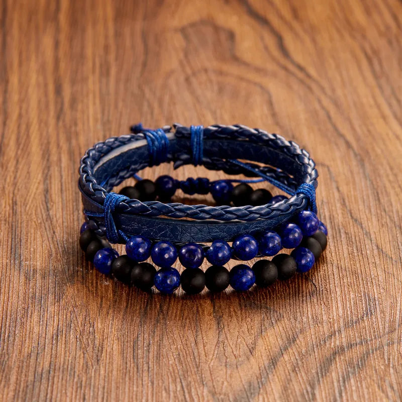 L'Orateur | Set de Bracelets en Pierres Bleues et Matière Végane