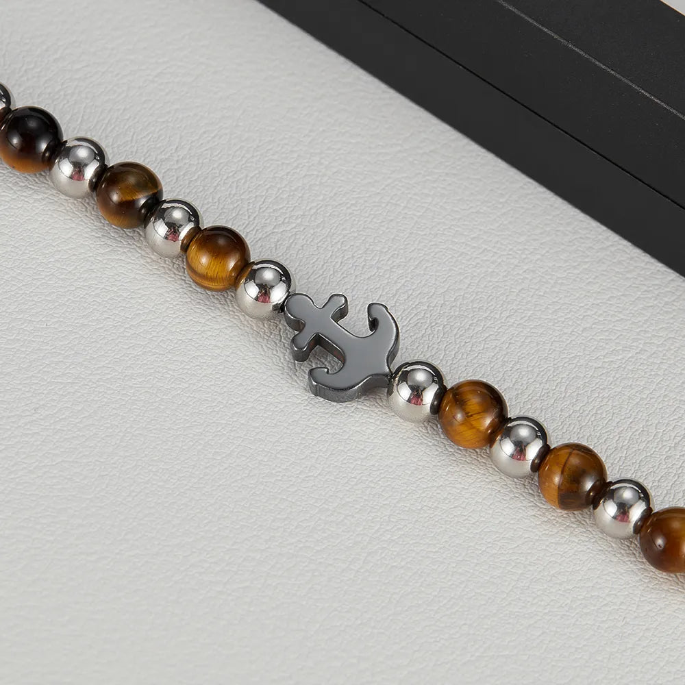 Le Point d'Ancrage | Bracelet Nautique en Acier et Oeil de Tigre