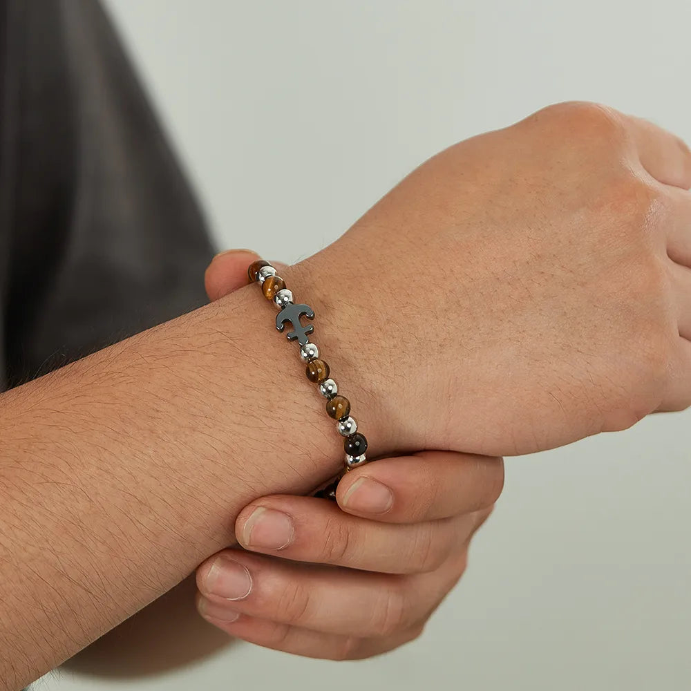 Le Point d'Ancrage | Bracelet Nautique en Acier et Oeil de Tigre