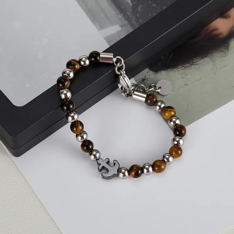 Le Point d'Ancrage | Bracelet Nautique en Acier et Oeil de Tigre