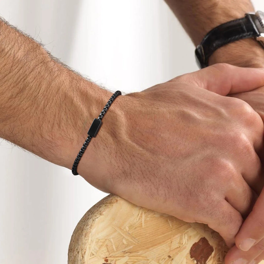 La Pierre Angulaire | Bracelet Chaîne Fine en Acier Noir
