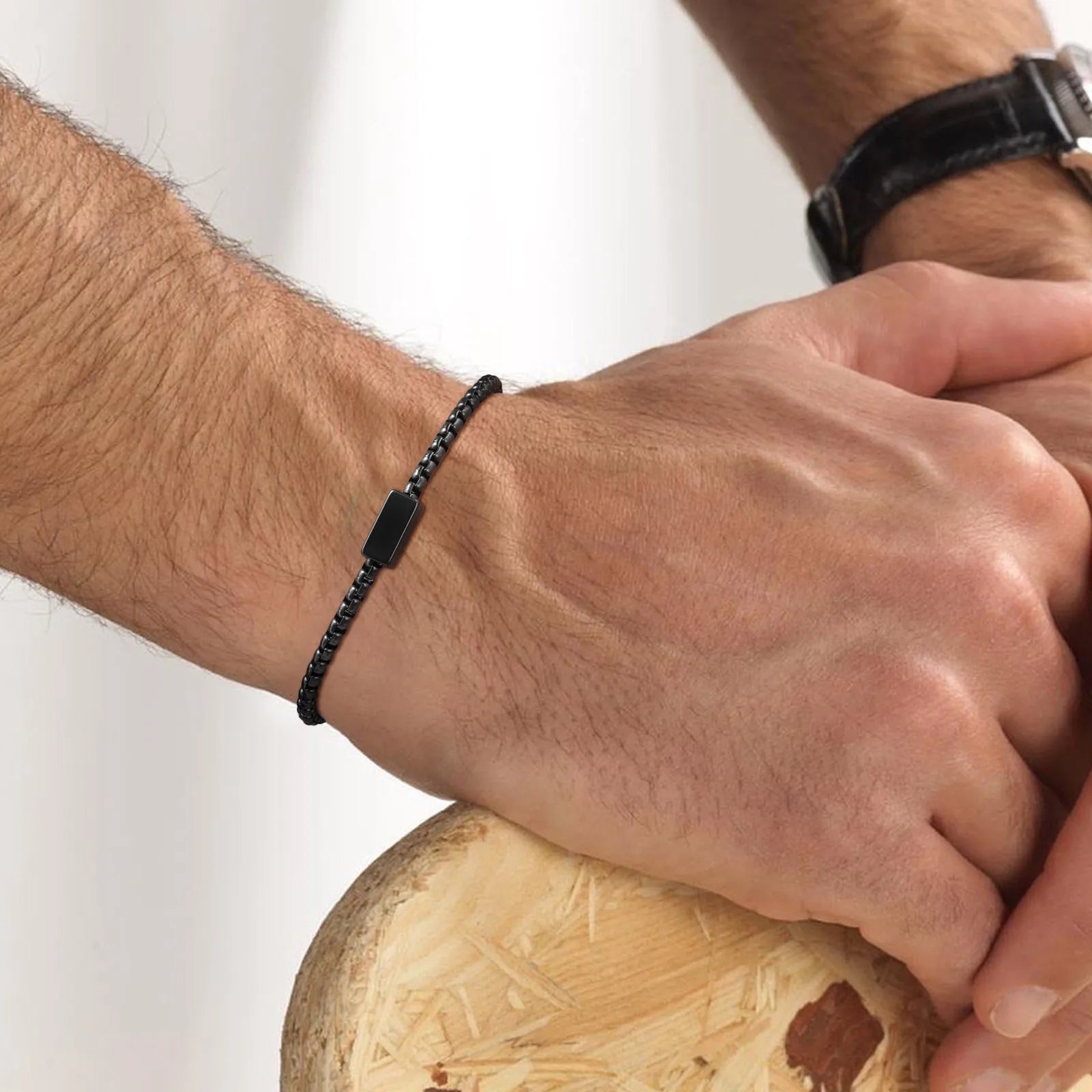 La Pierre Angulaire | Bracelet Chaîne Fine en Acier Noir