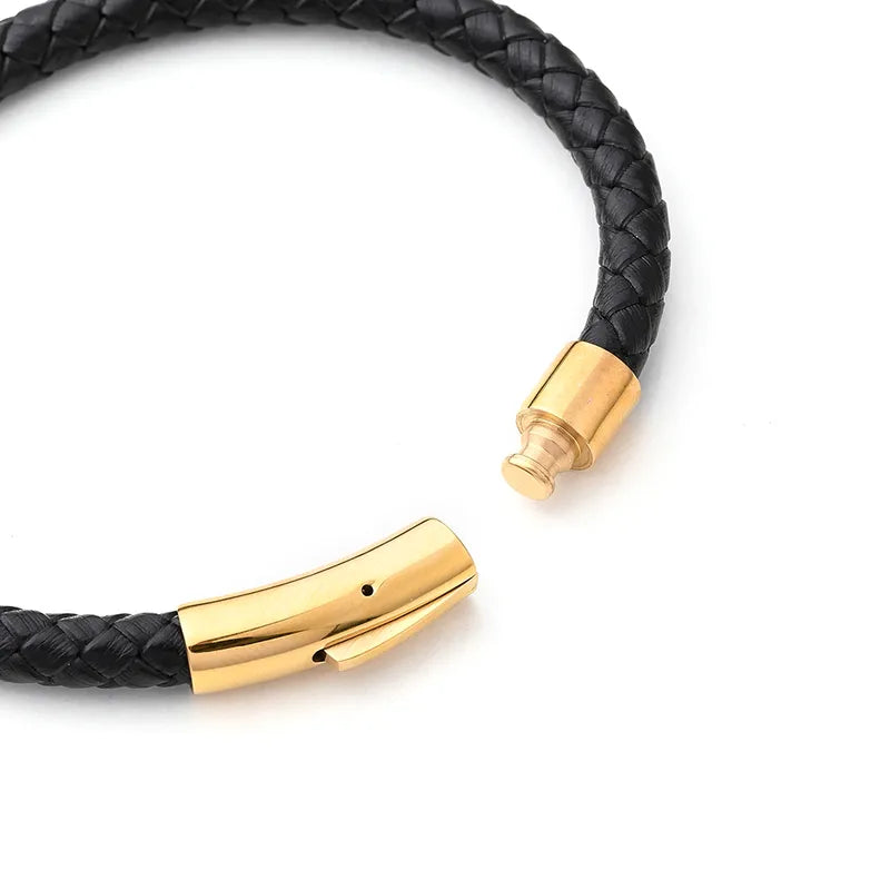 L'Étalon-Or | Bracelet Tressé Noir à Fermoir Doré