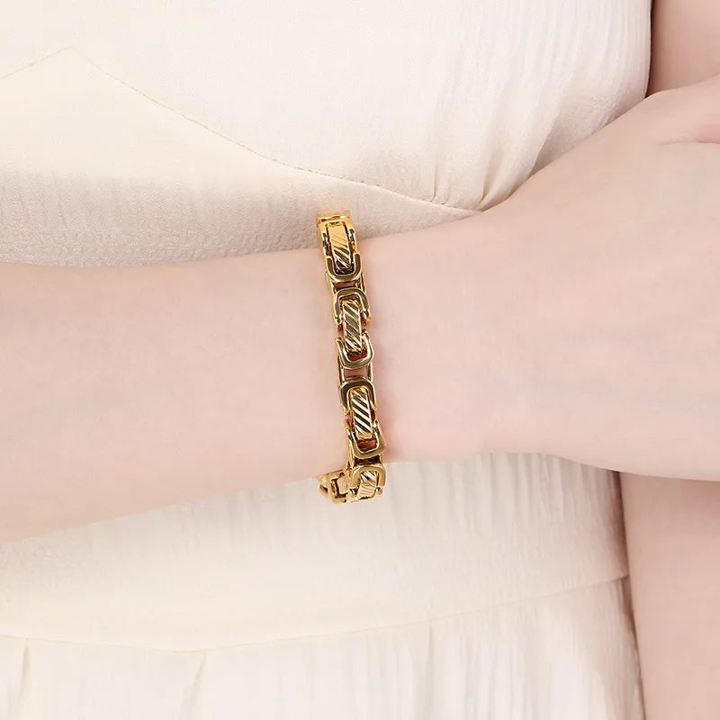 L'Horloger | Bracelet Chaîne Byzantine en Acier Plaqué Or 18K