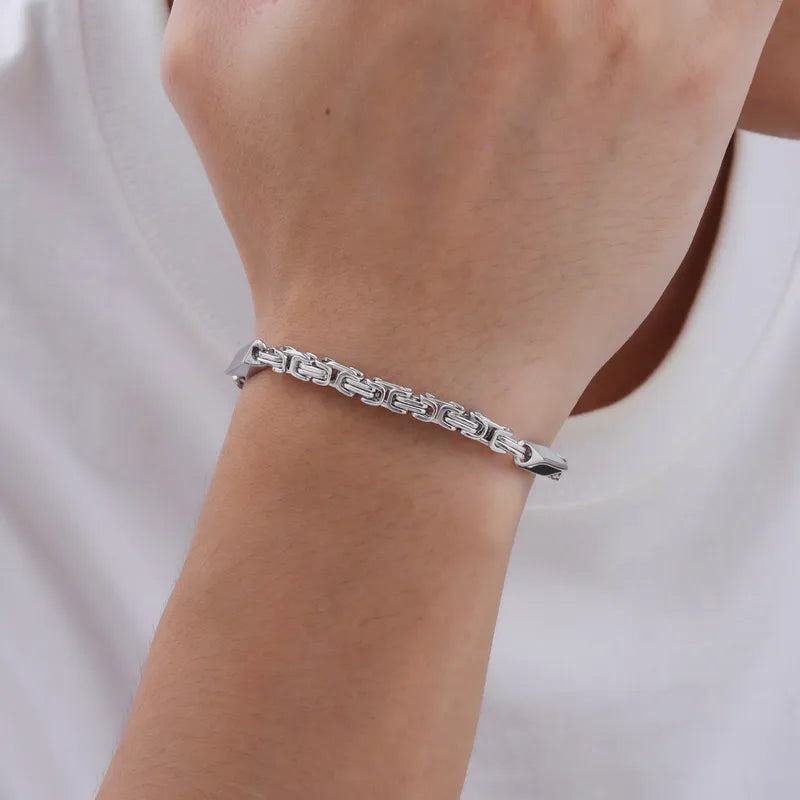 L'Entrelacs | Bracelet Chaîne Byzantine en Acier