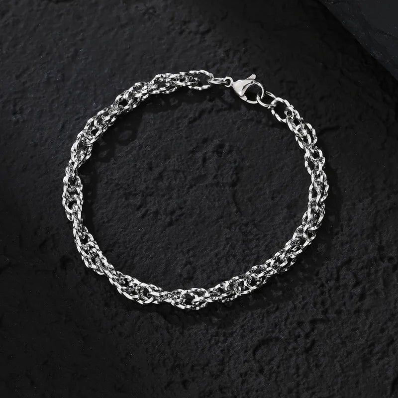 L'Armure | Bracelet Chaîne à Maillons Texturés en Acier