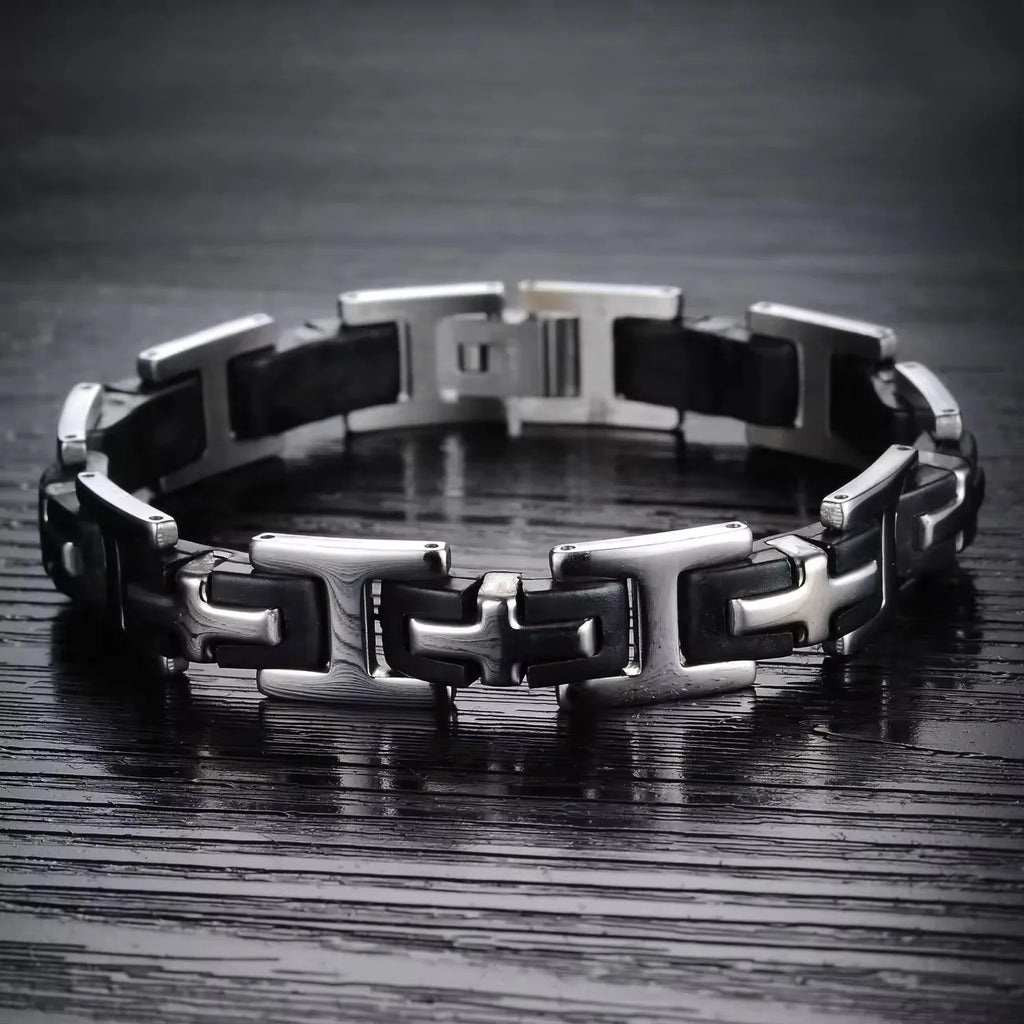 L'Exosquelette | Bracelet Architectural en Acier et Silicone