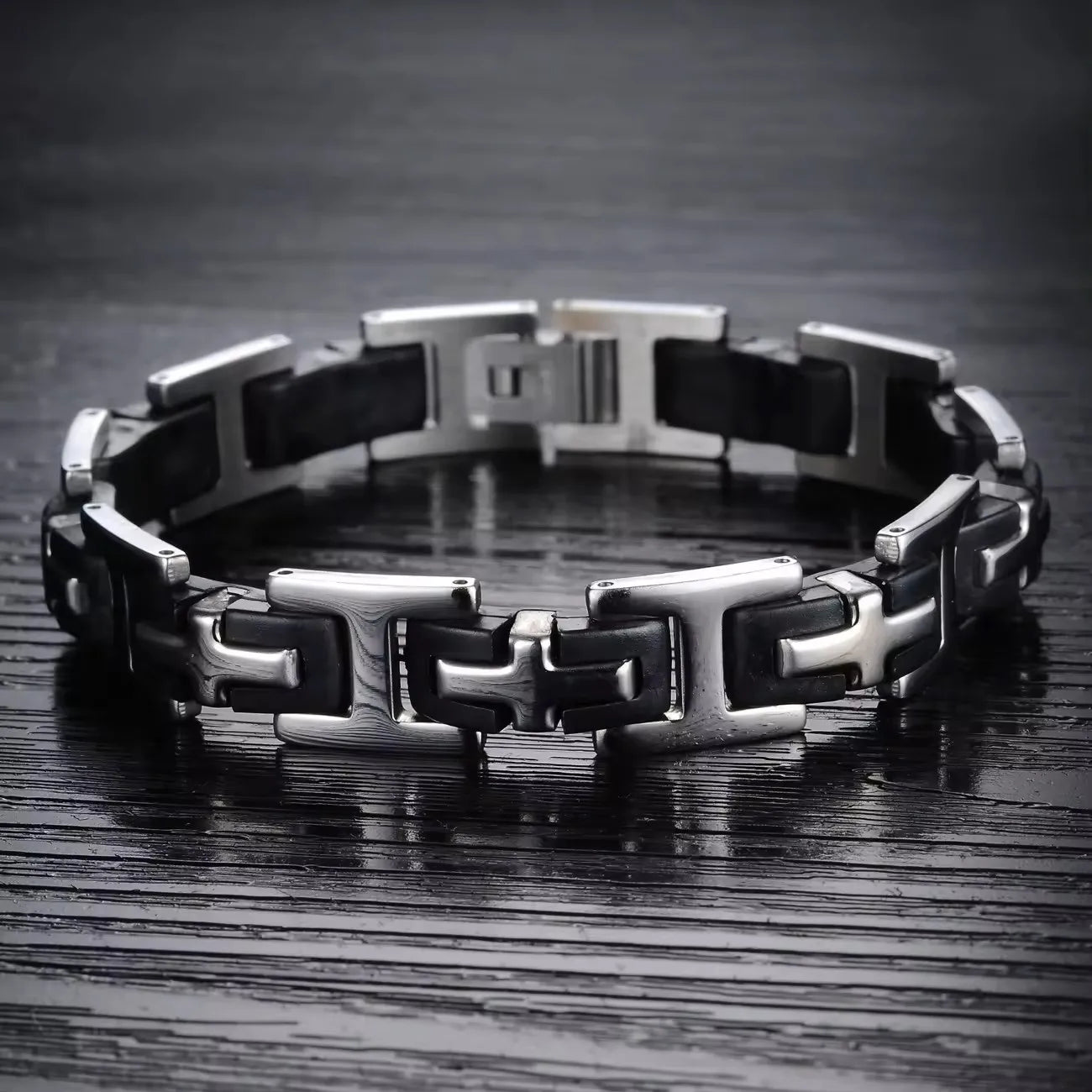 L'Exosquelette | Bracelet Architectural en Acier et Silicone
