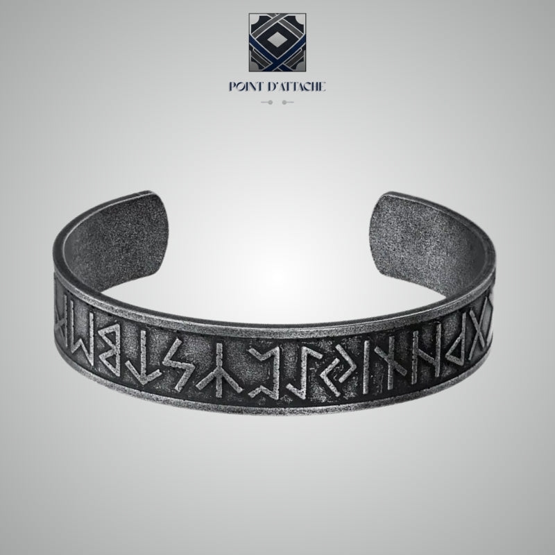 Le Futhark | Jonc en Acier Gravé de Runes Nordiques