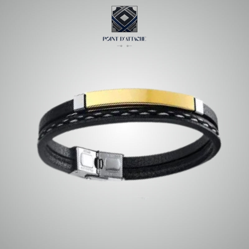 Le Décret | Bracelet Manchette Fin en Acier Doré et Noir