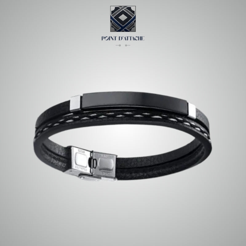 L'Oracle | Bracelet Manchette Fin en Acier Noir et Argent