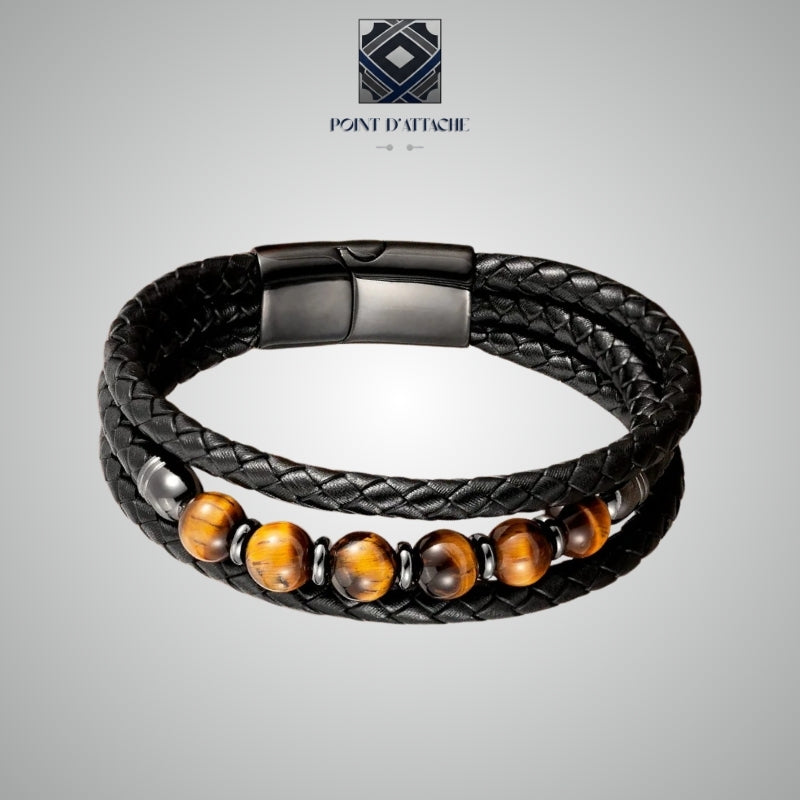 L'Axe | Bracelet Multi-Brins en Matière Végane et Œil de Tigre