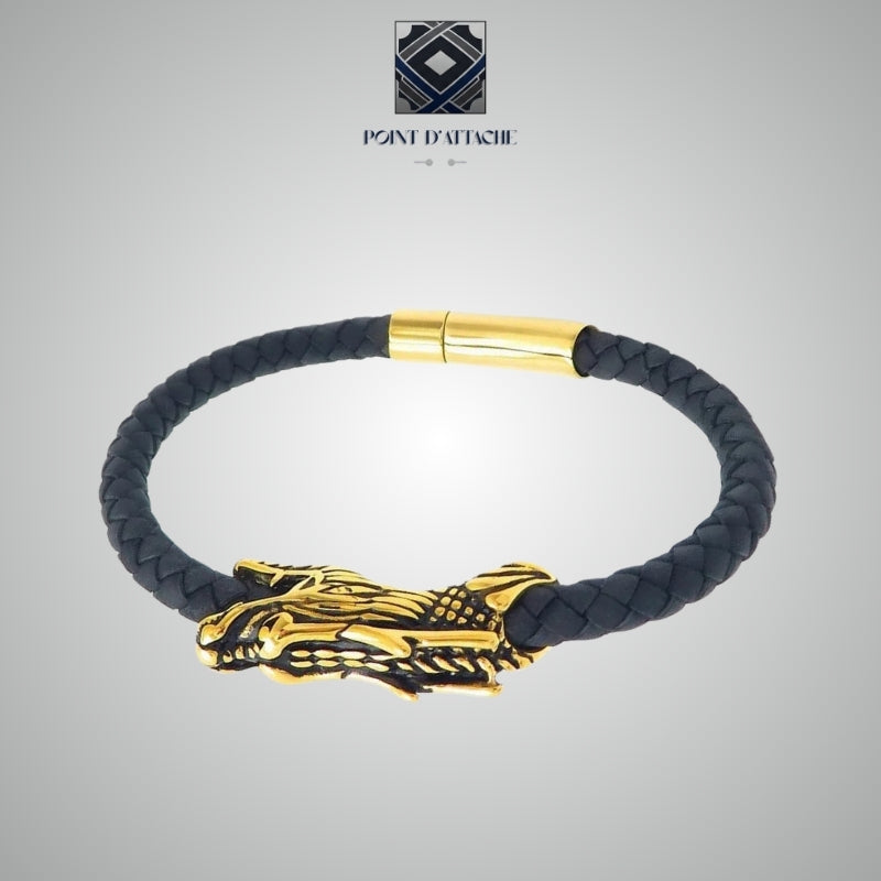 L'Alpha | Bracelet Tressé Noir et Dragon Plaqué Or