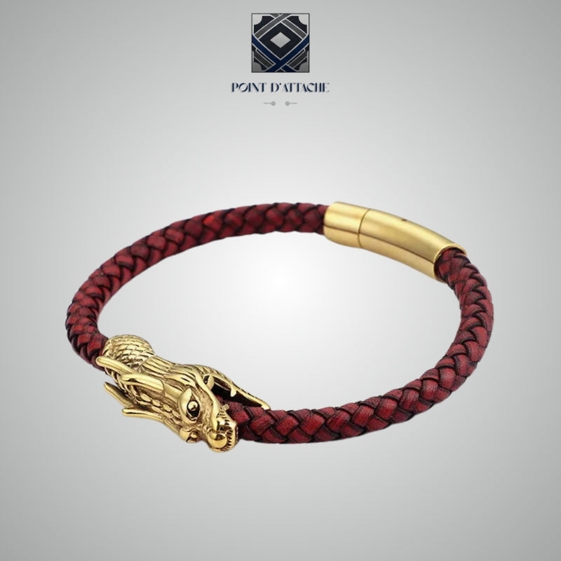 La Flamme d'Or | Bracelet Tressé Rouge et Dragon Plaqué Or