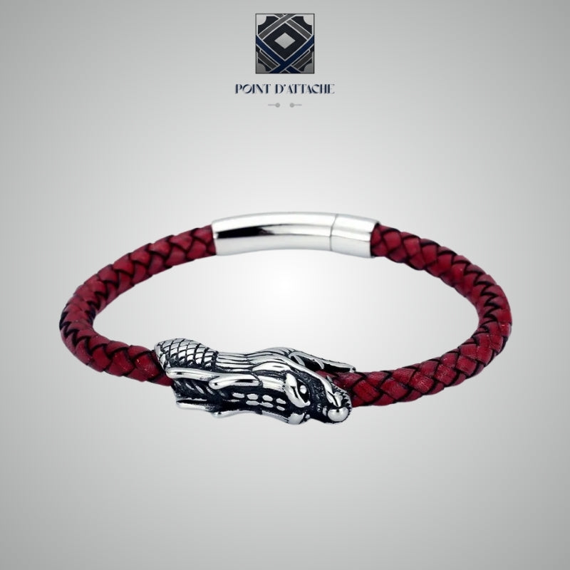 Le Sang du Dragon | Bracelet Tressé Rouge à Tête de Dragon