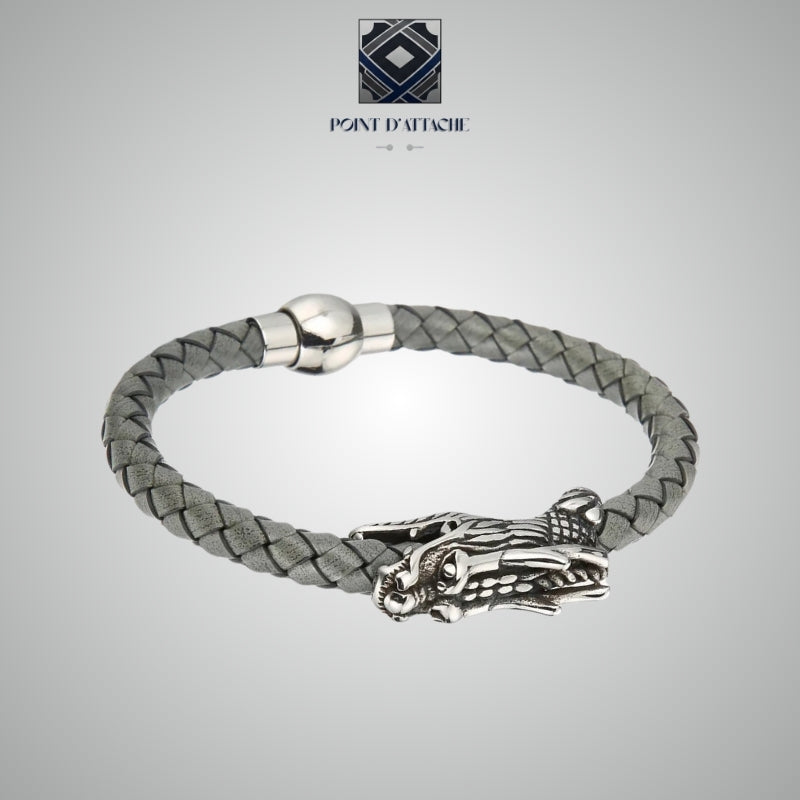 Jörmungandr | Bracelet Tressé Viking avec Tête de Dragon