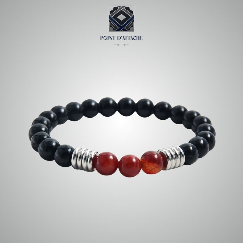 Le Foyer | Bracelet en Pierres Noires, Rouges et Acier