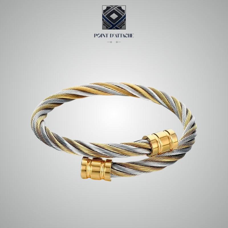 Le Faisceau | Bracelet Jonc Câble en Acier Bicolore