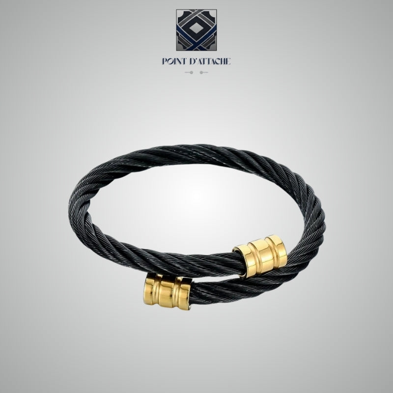 La Forge | Bracelet Jonc Câble en Acier Noir et Or