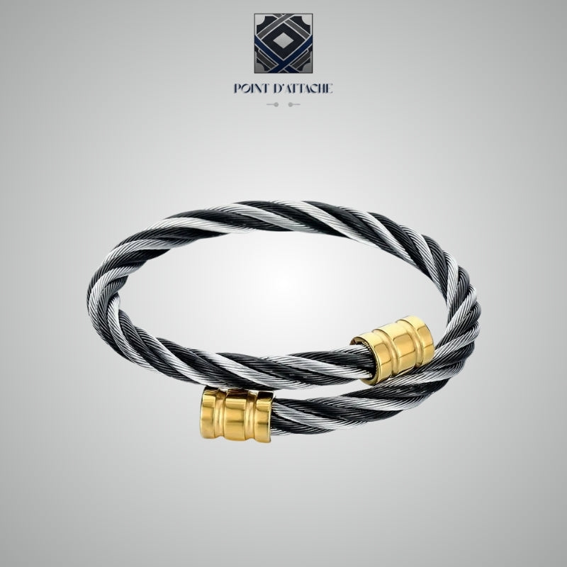 La Synthèse | Bracelet Jonc Câble en Acier Tricolore