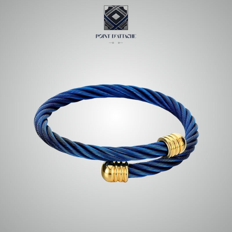 L'Édit | Bracelet Jonc Câble en Acier Bleu et Or