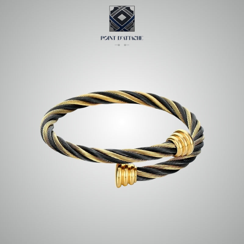 Le Magnat | Bracelet Jonc Câble en Acier Noir et Or