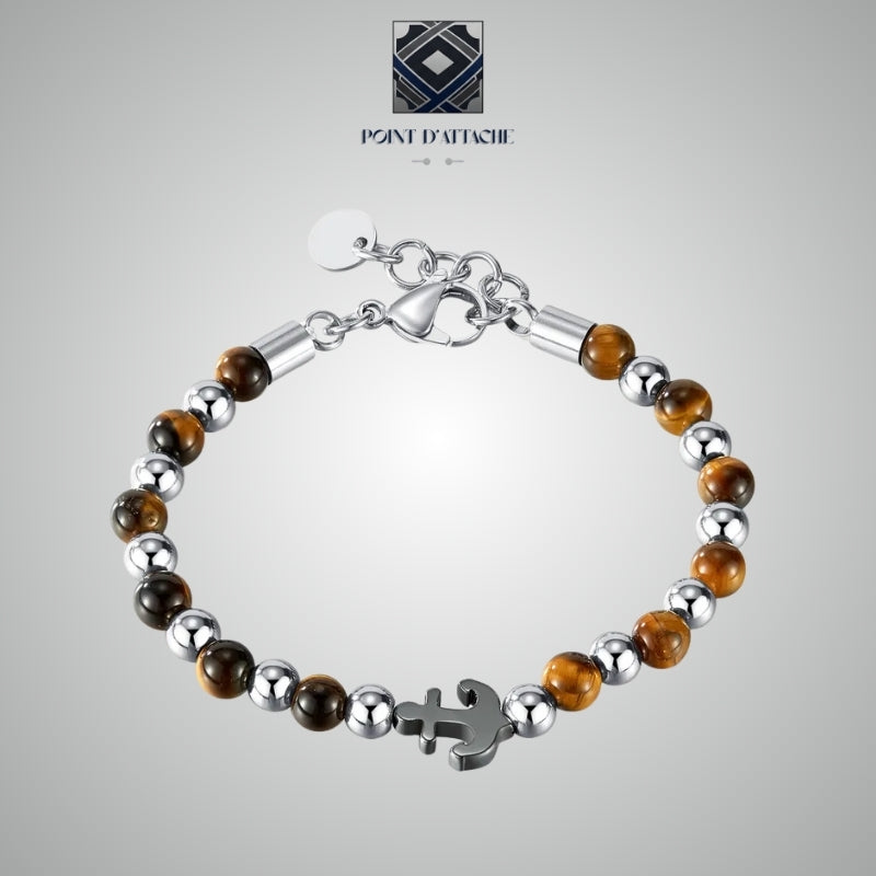 Le Point d'Ancrage | Bracelet Nautique en Acier et Oeil de Tigre