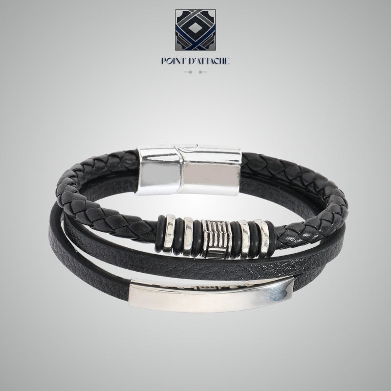Le Maestro | Bracelet Manchette Multi-Textures Noir et Acier