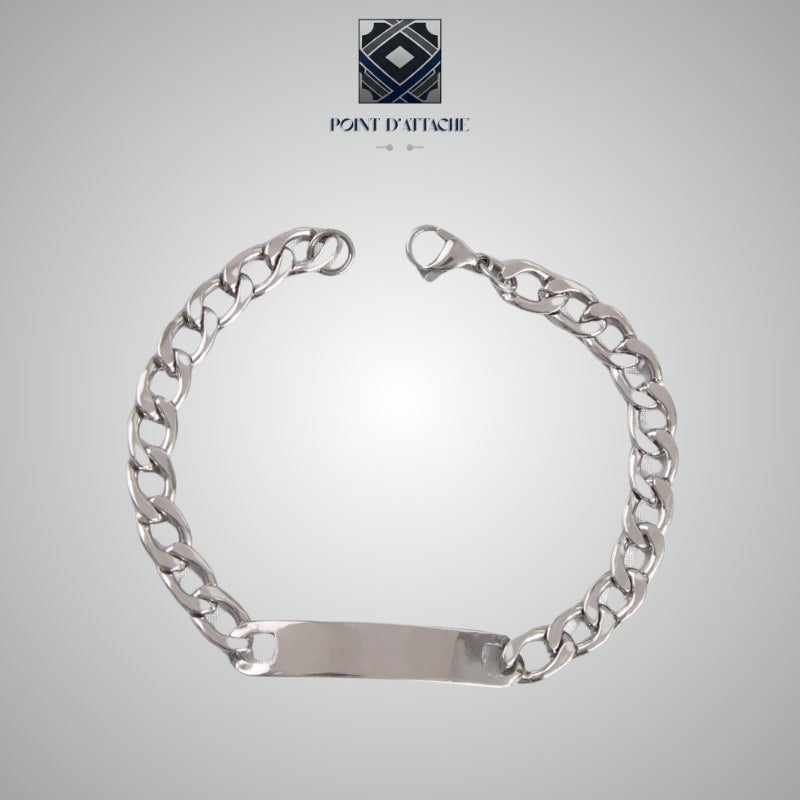 La Signature | Bracelet Gourmette à Plaque en Acier