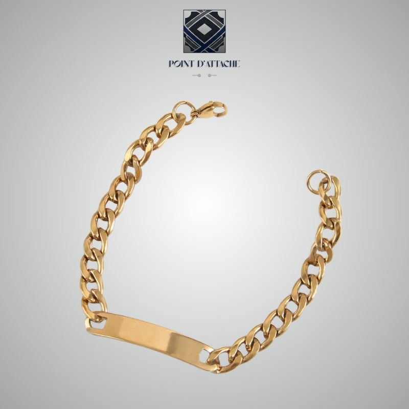 L'Honneur | Bracelet Gourmette à Plaque en Acier Doré