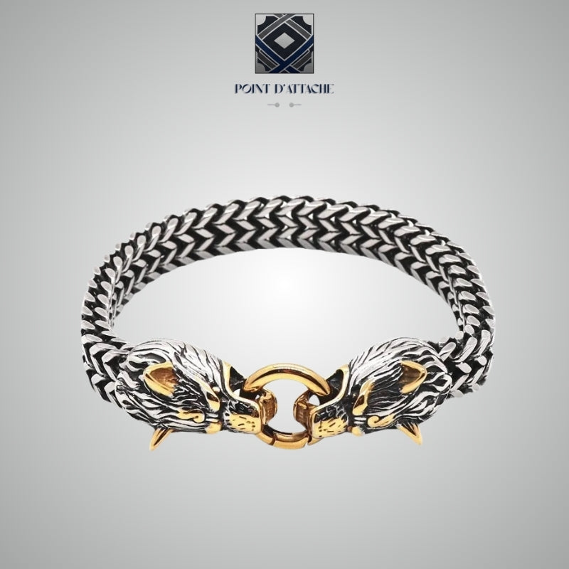 Les Loups d'Asgard | Bracelet Viking Bicolore à Têtes de Loup