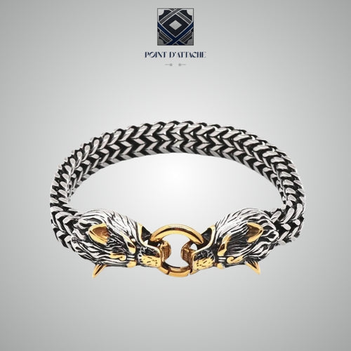 Les Loups d'Asgard | Bracelet Viking Bicolore à Têtes de Loup