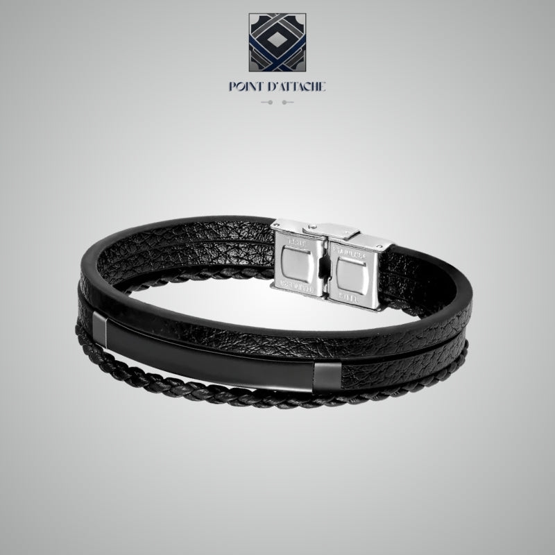 Les Strates | Bracelet Multi-Textures en Matière Végane Noire