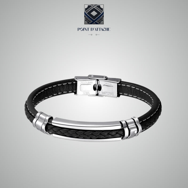 Le Maître | Bracelet Manchette Multi-Textures Noir et Acier Inoxydable