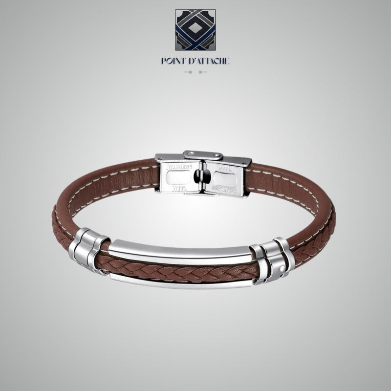 Le Persévérant | Bracelet Dualité en Matière Végane Marron et Acier Inoxydable