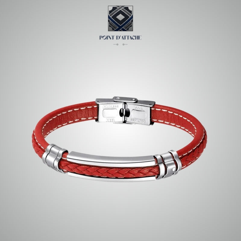 Le Connecteur | Bracelet Dualité en Matière Végane Rouge et Acier Inoxydable