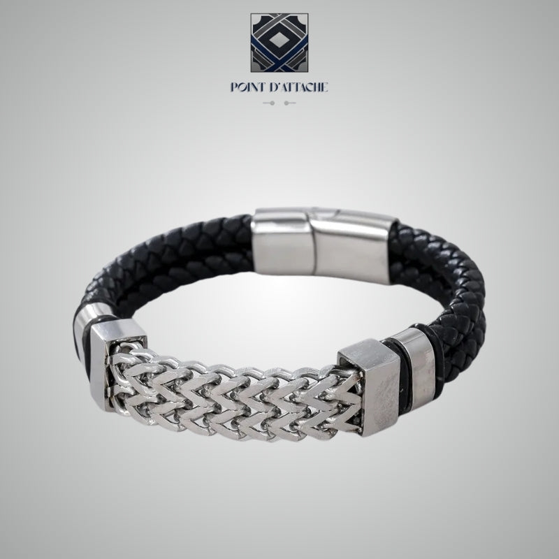 Le Rempart | Bracelet Manchette Tissé en Acier et Matière Végane