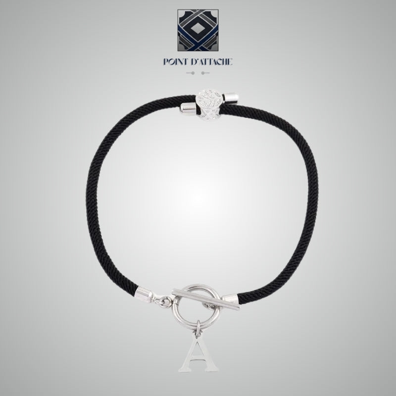La Clé de Voûte | Bracelet Cordon Noir avec Initiale