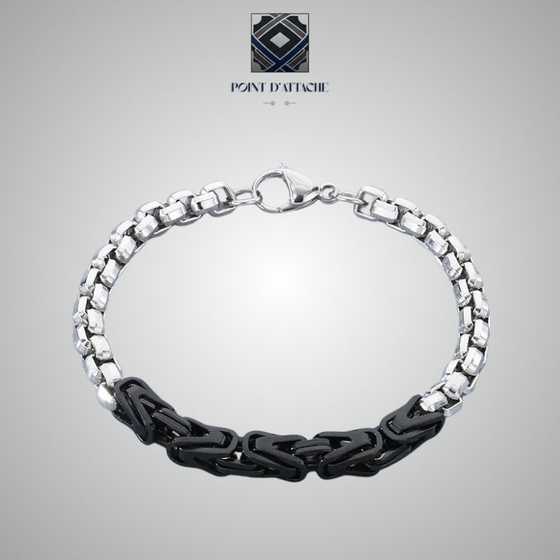 L'Avatar | Bracelet Double Maille en Acier Noir et Argent