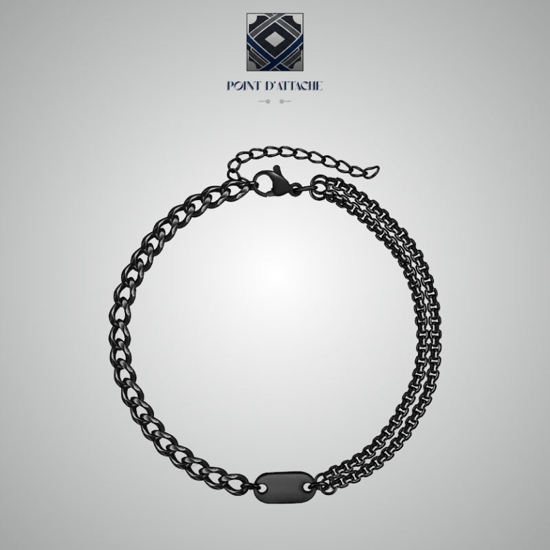 L'Intersection | Bracelet Double Chaîne en Acier Noir