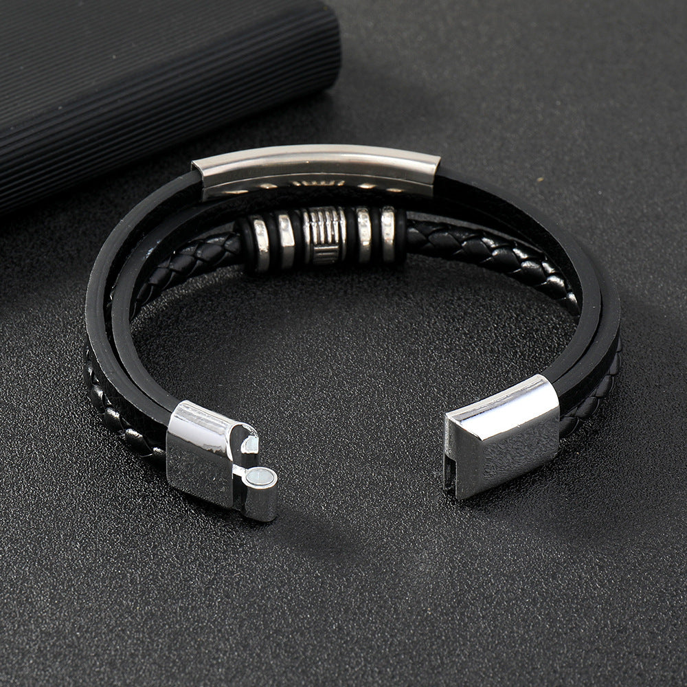 Le Maestro | Bracelet Manchette Multi-Textures Noir et Acier